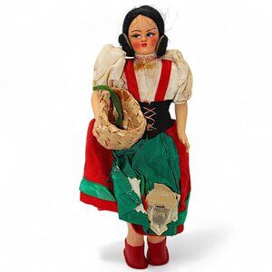 Vintage Italian Handcrafted Doll In Traditional Dress With Basket